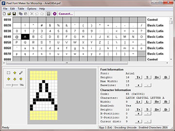 pixel font maker for microchip screenshot
